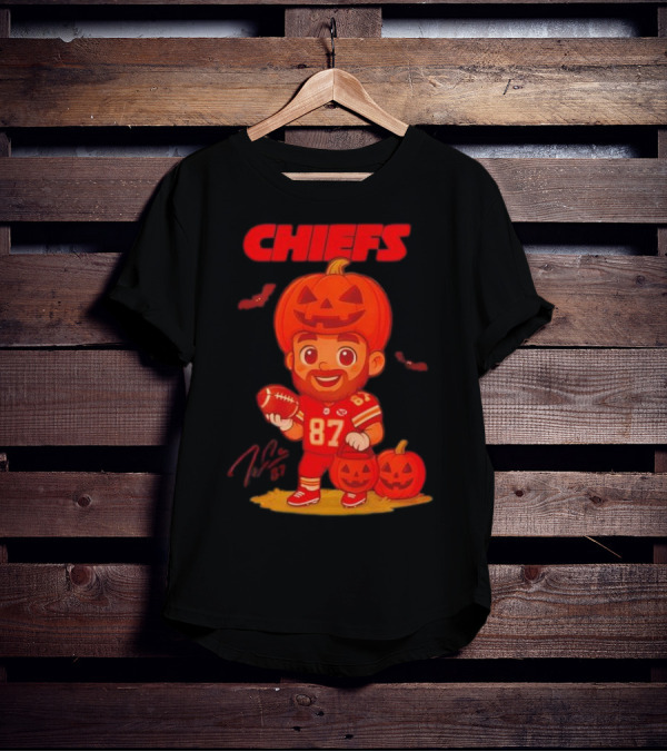 Travis Kelce Kansas City Chiefs Halloween 2025 Pumpkin Football Player Costume 87 T-Shirt
