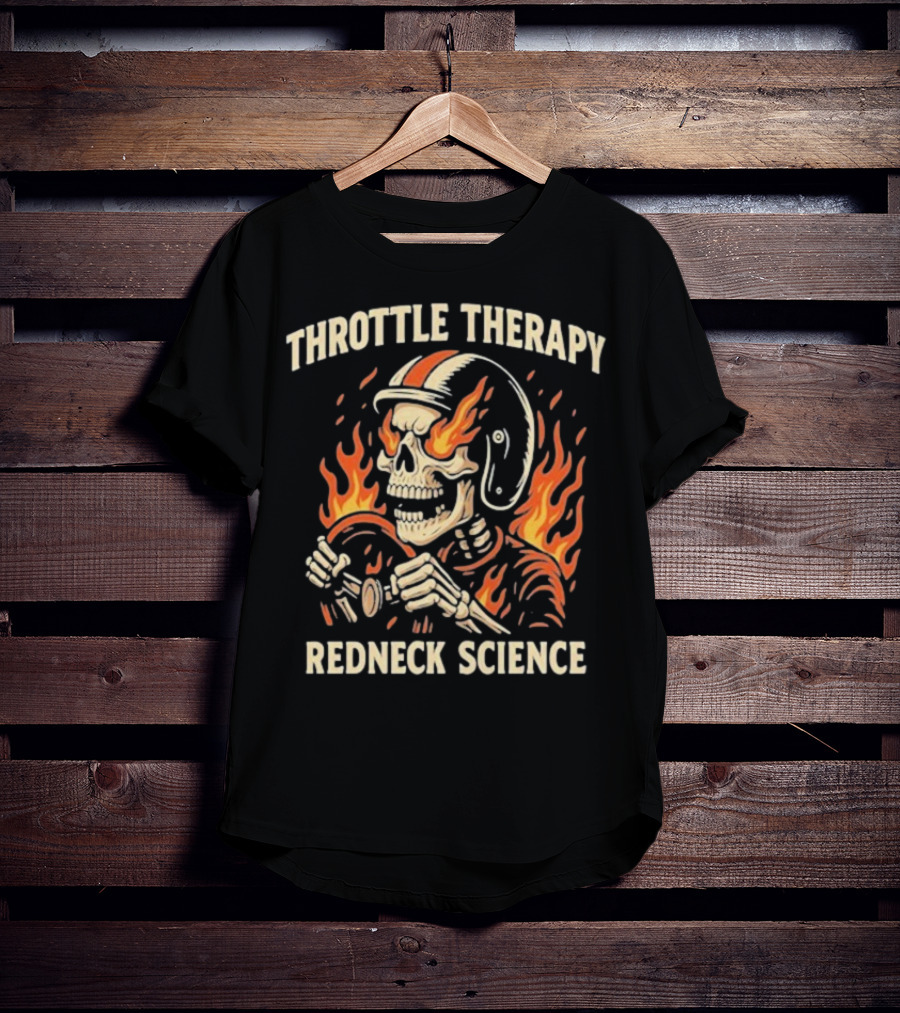 Throttle Therapy Redneck Science Flaming Skeleton T-Shirt