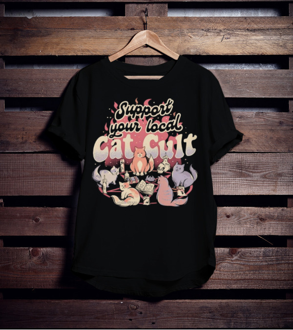 Support Your Local Cat Cult Adorable Feline Gathering T-Shirt