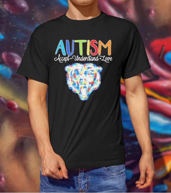 Chicago Bears Autism Accept Understand Love Puzzle Piece Bear T-Shirt