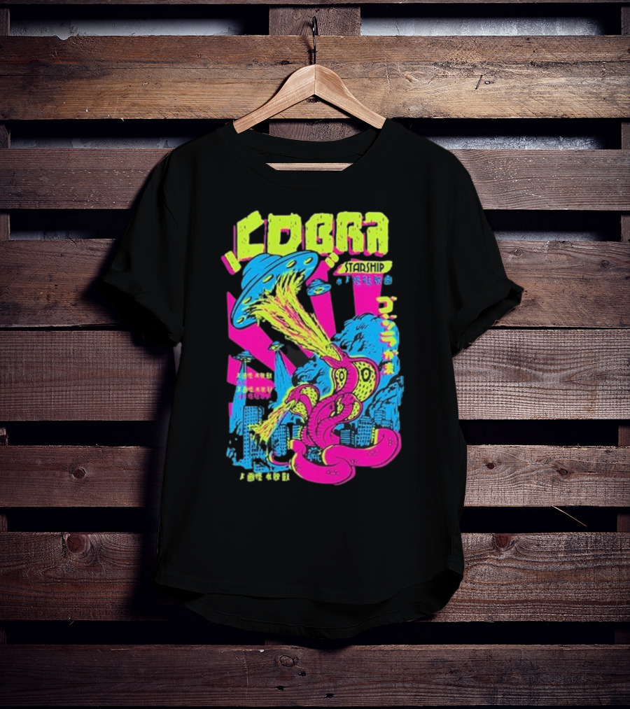 Cobra Starship UFO Fire Breathing City Attack Neon Art T-Shirt
