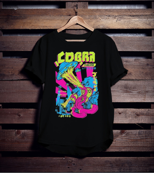 Cobra Starship UFO Fire Breathing City Attack Neon Art T-Shirt