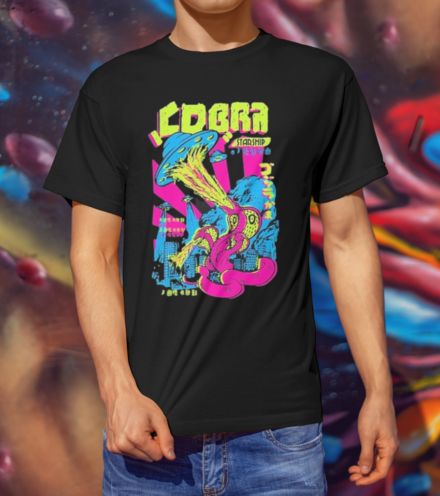 Cobra Starship UFO Fire Breathing City Attack Neon Art T-Shirt