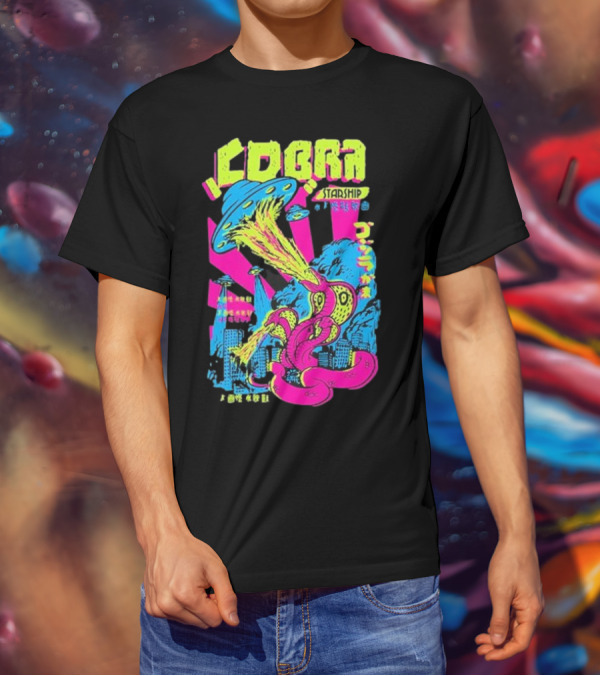 Cobra Starship UFO Fire Breathing City Attack Neon Art T-Shirt