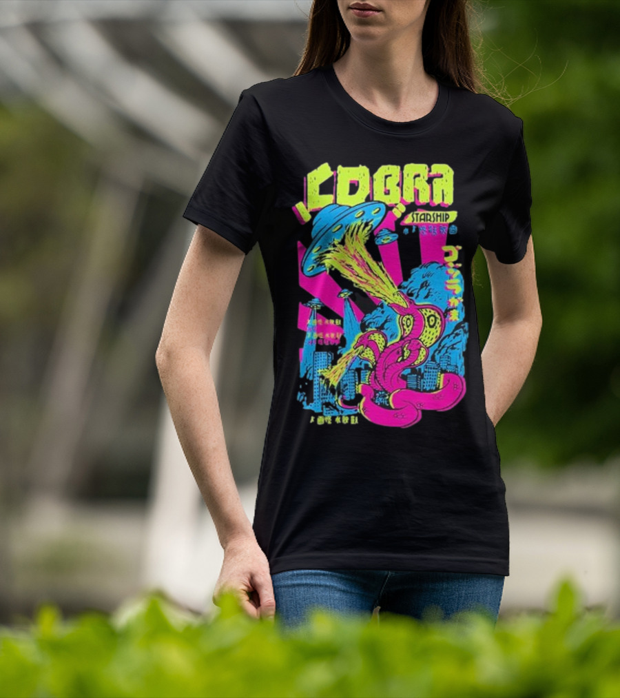 Cobra Starship UFO Fire Breathing City Attack Neon Art T-Shirt