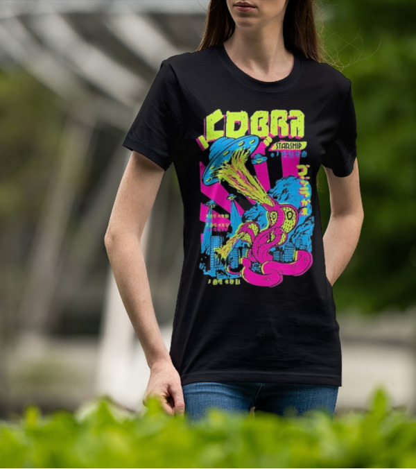 Cobra Starship UFO Fire Breathing City Attack Neon Art T-Shirt