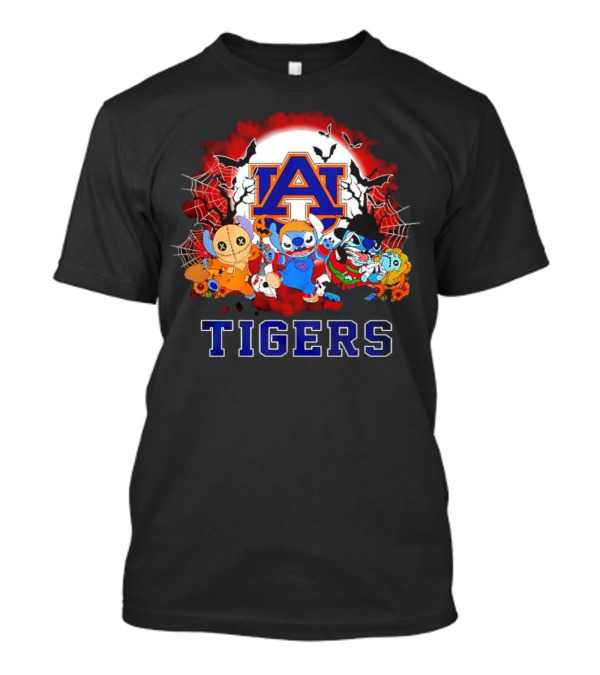 Lilo & Stitch Auburn Tigers Halloween Costumes With Spider Webs And Bats T-Shirt