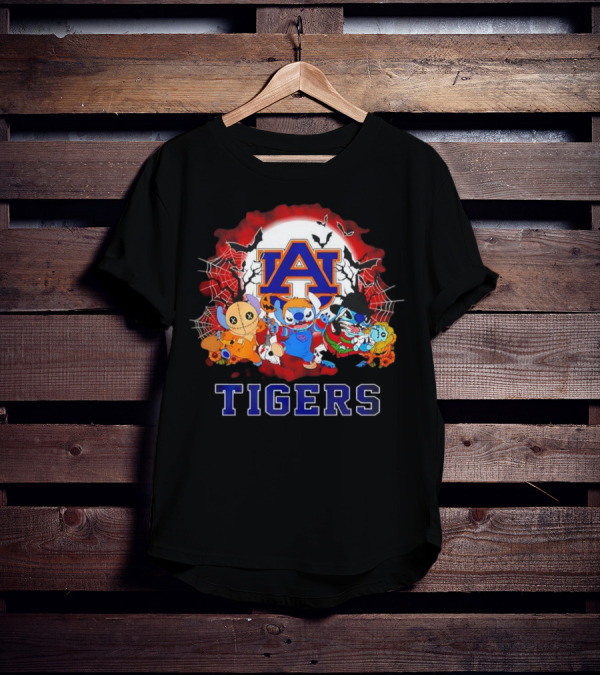 Lilo & Stitch Auburn Tigers Halloween Costumes With Spider Webs And Bats T-Shirt