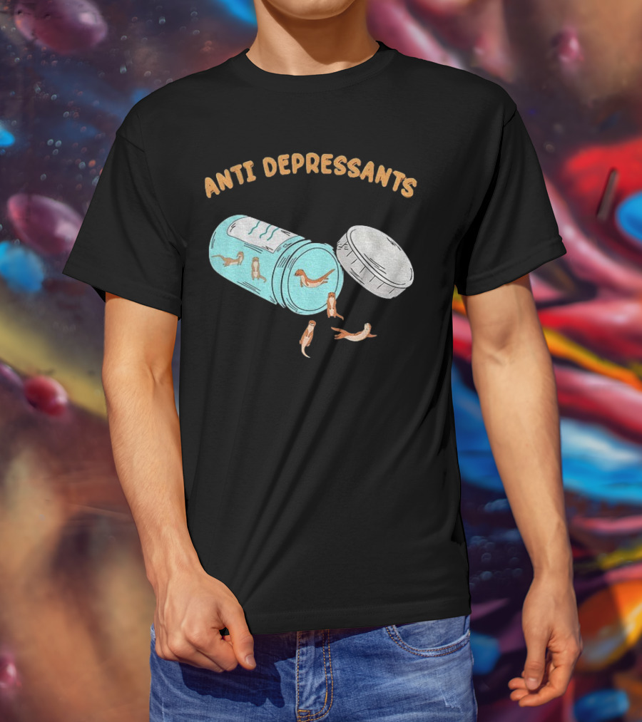 Anti Depressants Otter Pill Bottle Twist Fun T-Shirt