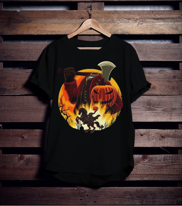 Headless Horseman Galloping Hessian Pumpkin Halloween Axe Rider T-Shirt