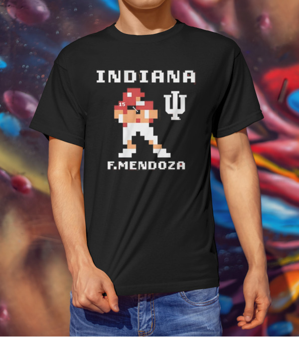 Indiana Football F. Mendoza Retro Pixel Art Player Number 15 T-Shirt