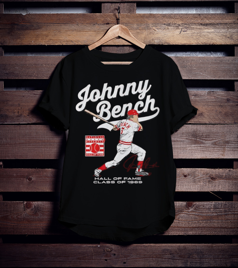 Johnny Bench National Baseball Hall Of Fame Class Of 1989 Signature T-Shirt