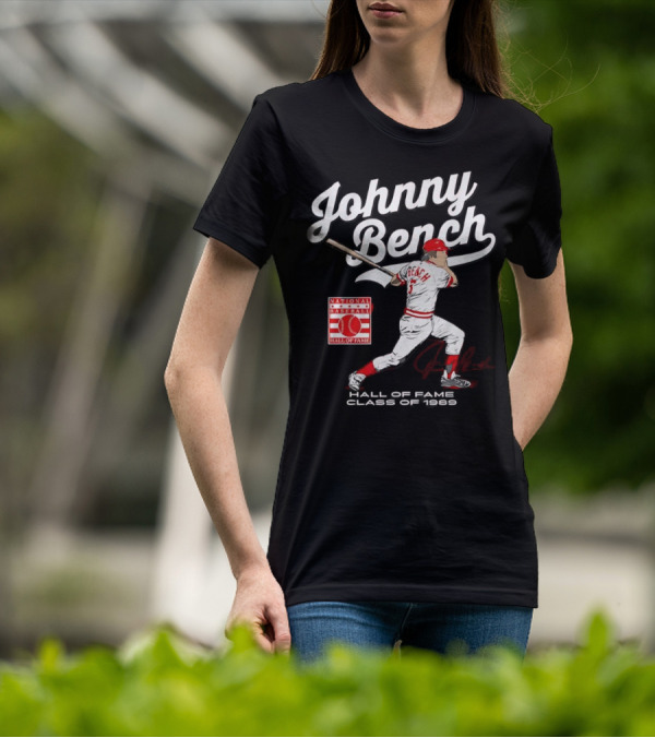 Johnny Bench National Baseball Hall Of Fame Class Of 1989 Signature T-Shirt