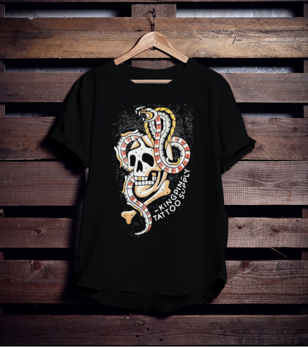Kingpin Tattoo Supply Year Of The Snake Skull Vintage Style Graphic T-Shirt