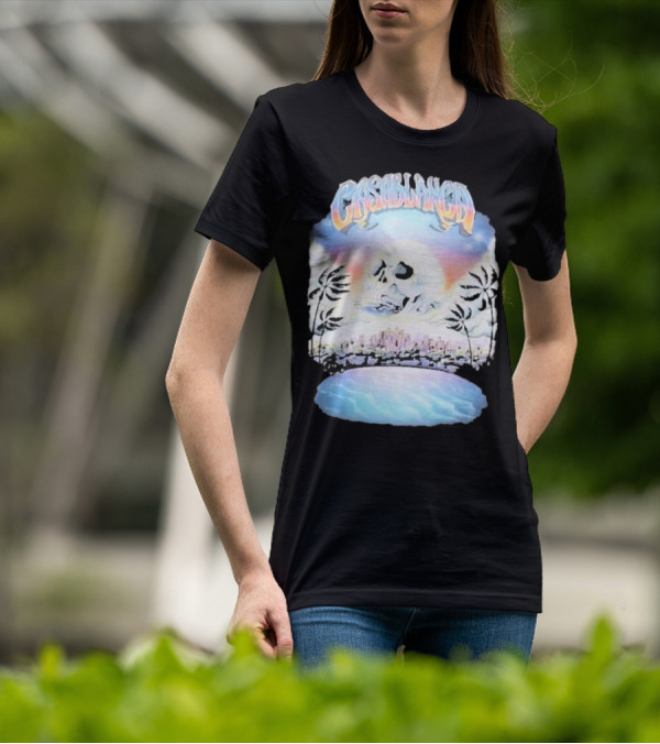 Laura Redman Club Casablanca Skull Palm Trees Sunset Coastal Scene T-Shirt