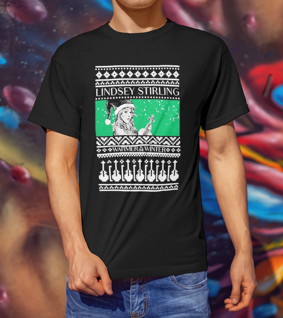 Lindsey Stirling Warmer In The Winter 8 Bit Ugly Holiday Xmas Christmas Santa Violin T-Shirt