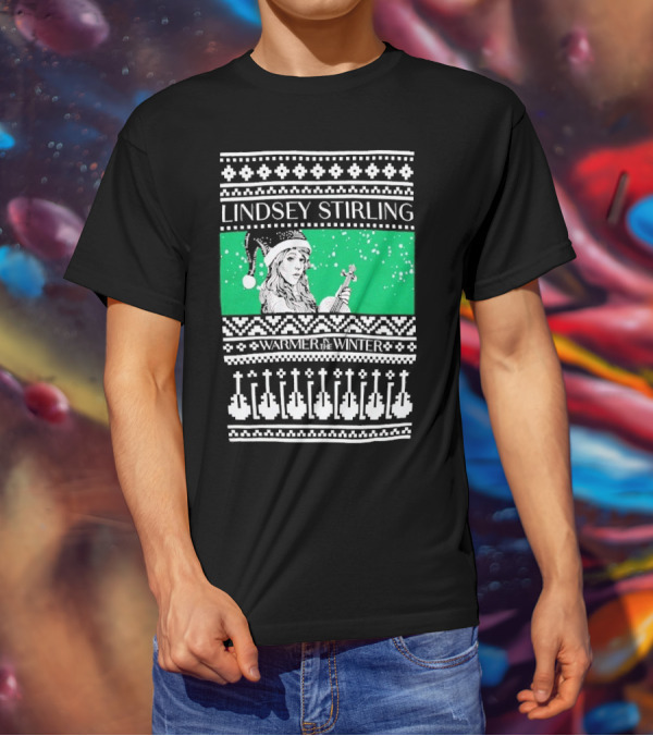 Lindsey Stirling Warmer In The Winter 8 Bit Ugly Holiday Xmas Christmas Santa Violin T-Shirt