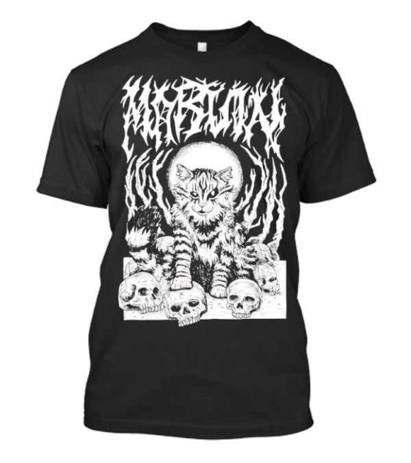 Metal Marvin Skull Cat By Beefaroni Flame Design T-Shirt