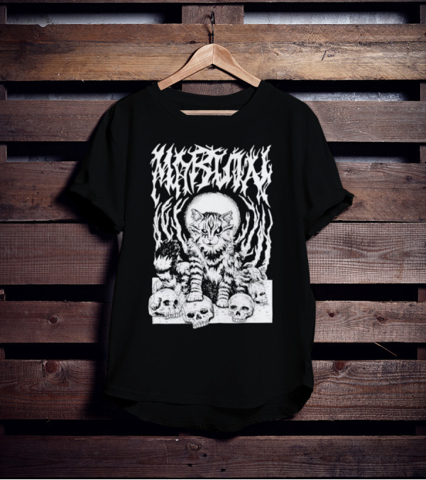 Metal Marvin Skull Cat By Beefaroni Flame Design T-Shirt