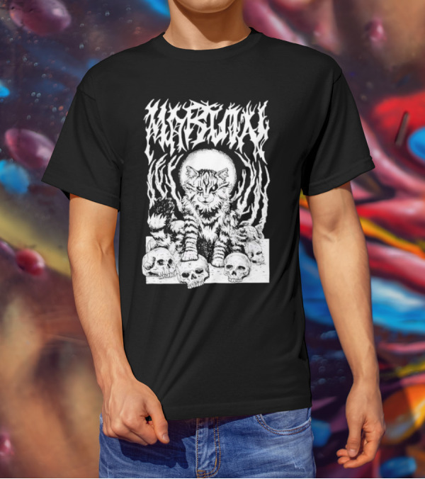 Metal Marvin Skull Cat By Beefaroni Flame Design T-Shirt