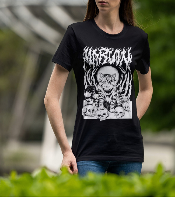 Metal Marvin Skull Cat By Beefaroni Flame Design T-Shirt