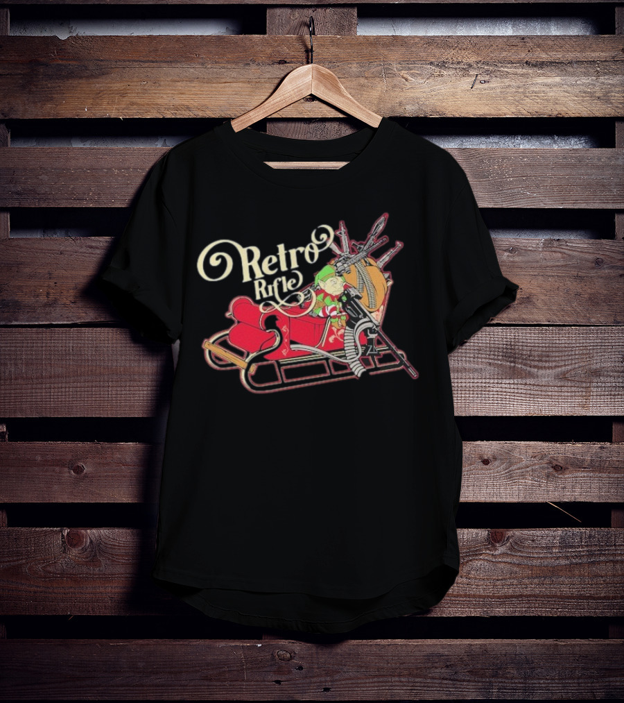 Retro Rifle Christmas Airdrop Santa's Elf Sleigh T-Shirt