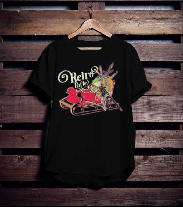 Retro Rifle Christmas Airdrop Santa's Elf Sleigh T-Shirt