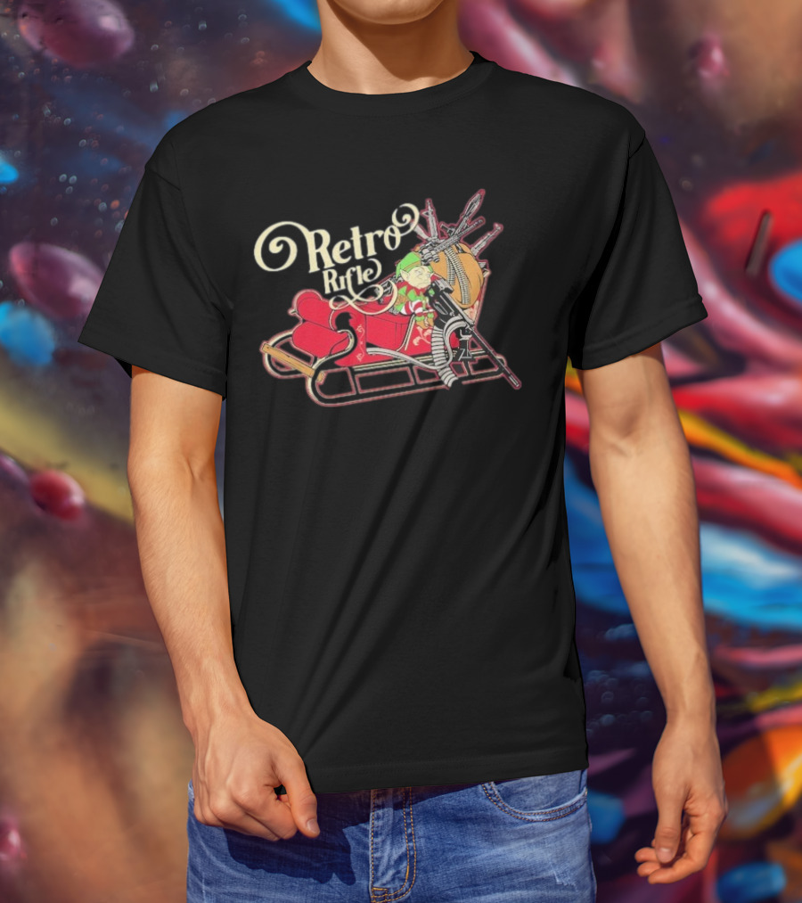 Retro Rifle Christmas Airdrop Santa's Elf Sleigh T-Shirt