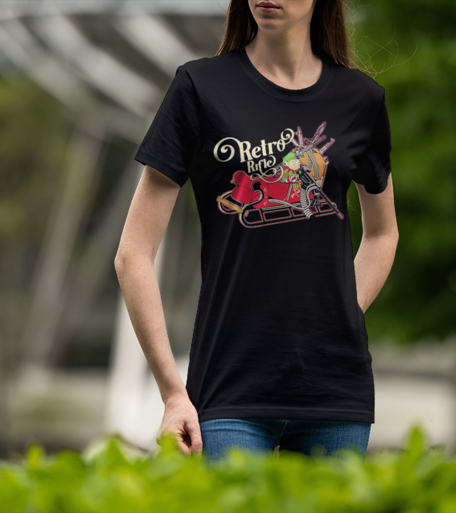 Retro Rifle Christmas Airdrop Santa's Elf Sleigh T-Shirt