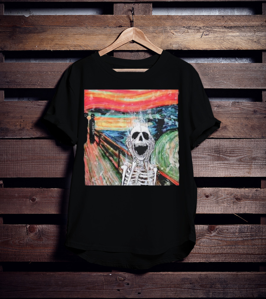 Skeleton Scream Edvard Munch Style Famous Painting Parody T-Shirt