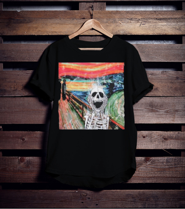 Skeleton Scream Edvard Munch Style Famous Painting Parody T-Shirt