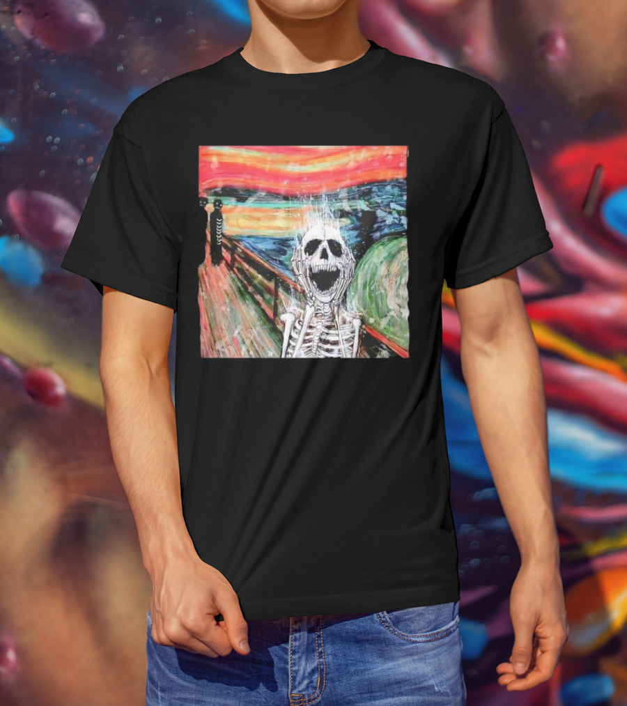 Skeleton Scream Edvard Munch Style Famous Painting Parody T-Shirt