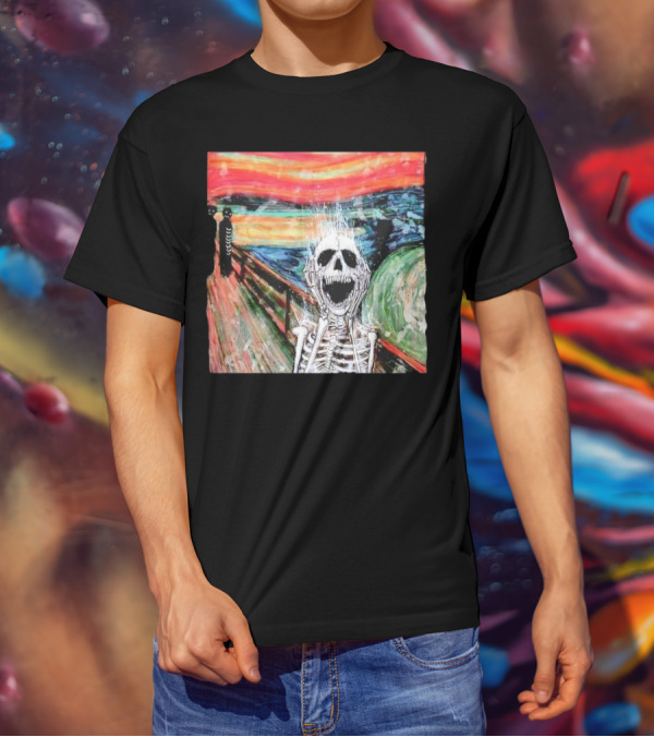 Skeleton Scream Edvard Munch Style Famous Painting Parody T-Shirt