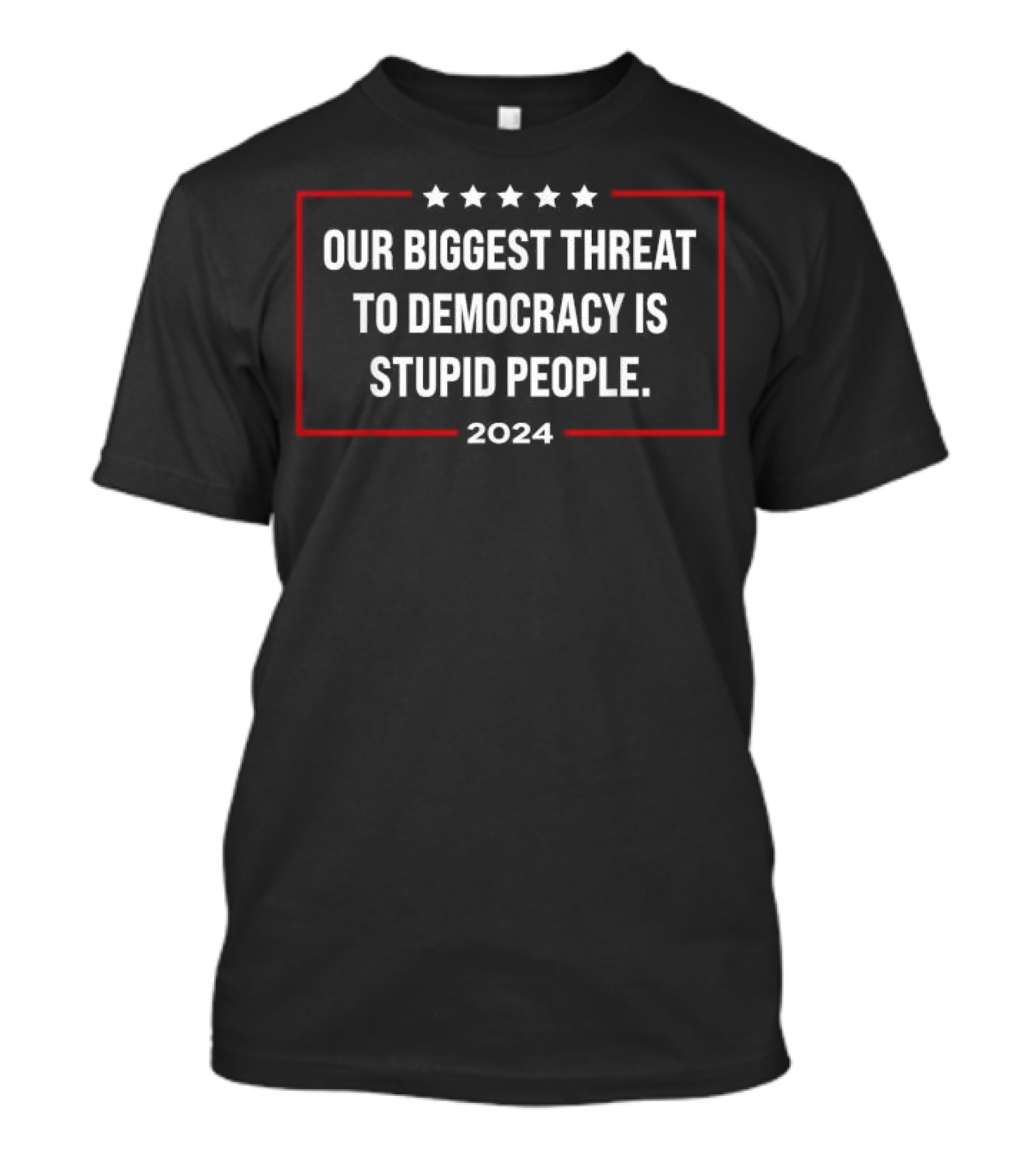 Our Biggest Threat To Democracy Is Stupid People 2024 Stars And Bold Red Border T-Shirt