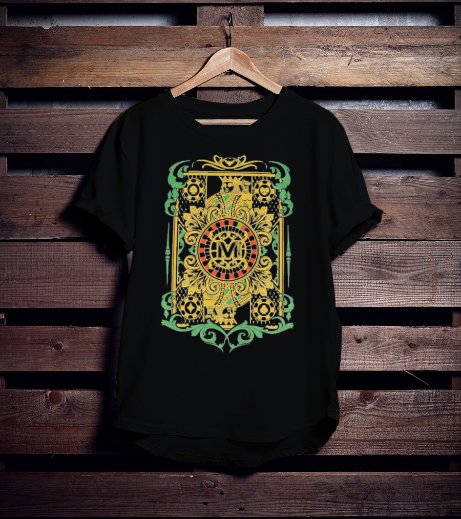 Vegas Matt The King Ornate Card Green Gold Circular M T-Shirt