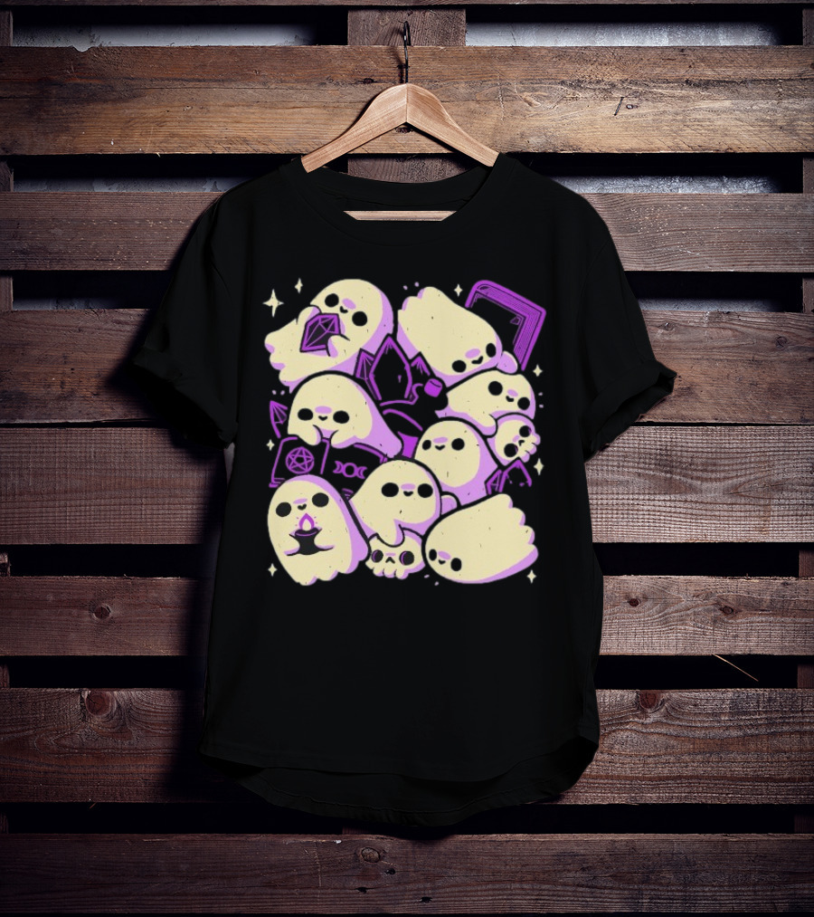 Xmorfina Spooky Cute Ghosts Witchcraft Pentagram Purple Aesthetic T-Shirt