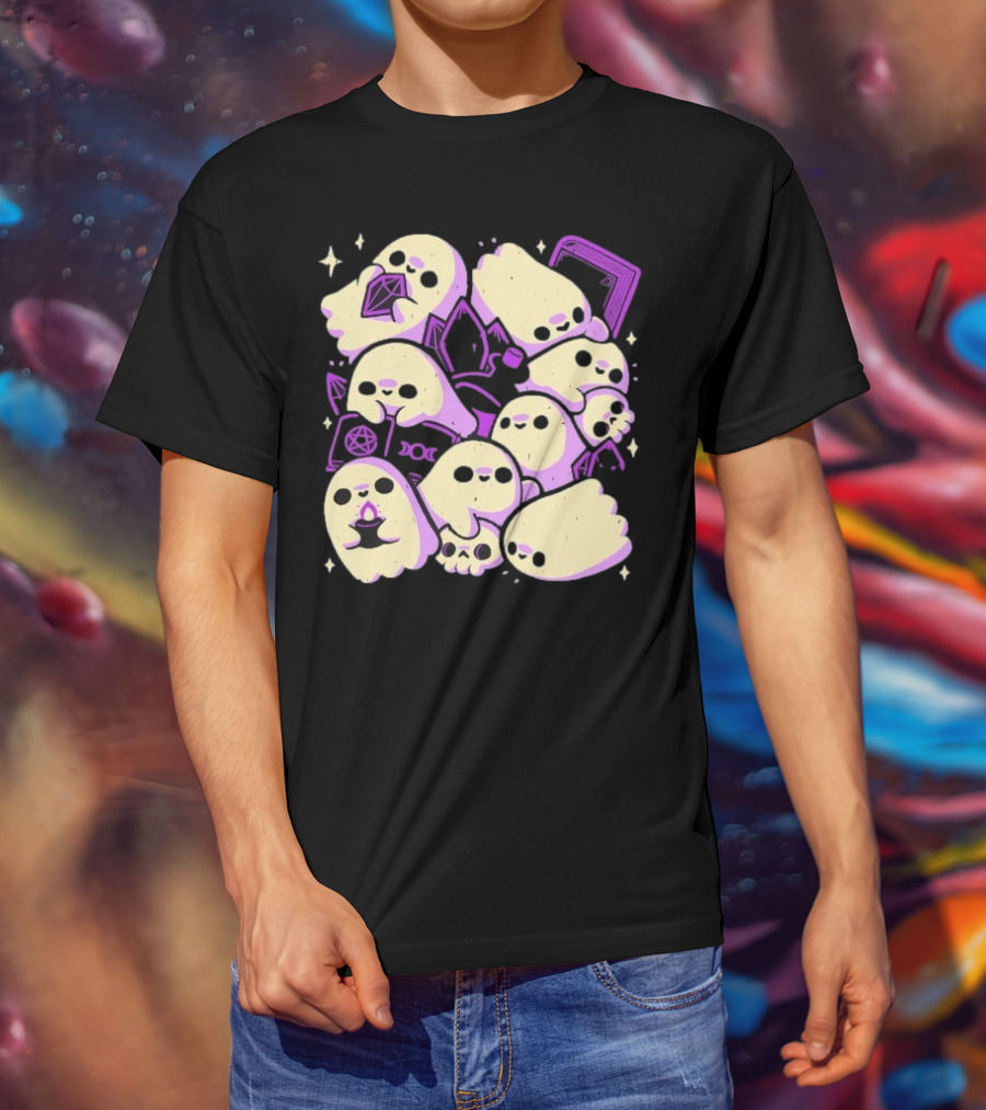 Xmorfina Spooky Cute Ghosts Witchcraft Pentagram Purple Aesthetic T-Shirt