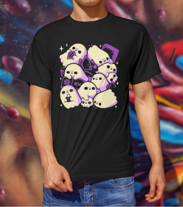 Xmorfina Spooky Cute Ghosts Witchcraft Pentagram Purple Aesthetic T-Shirt