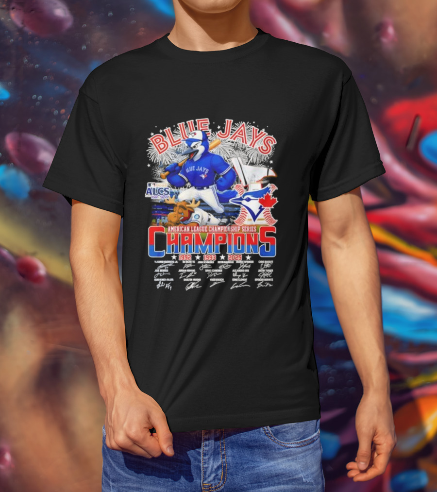 Blue Jays Champions 1992 1993 2025 American League Championship Series ALCS Mascot Signatures T-Shirt