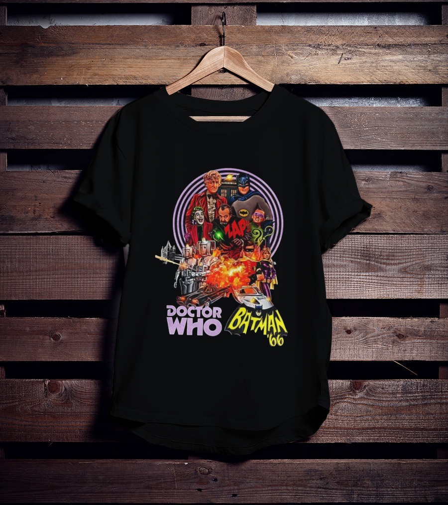 Doctor Who Batman '66 Crossover With Joker And Cybermen Explosions T-Shirt