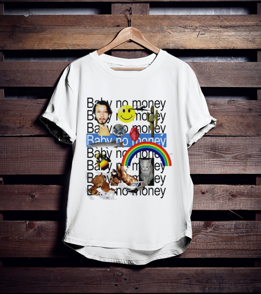 Baby No Money Smiley Face Rainbow Cat Cactus Heart Emojis T-Shirt