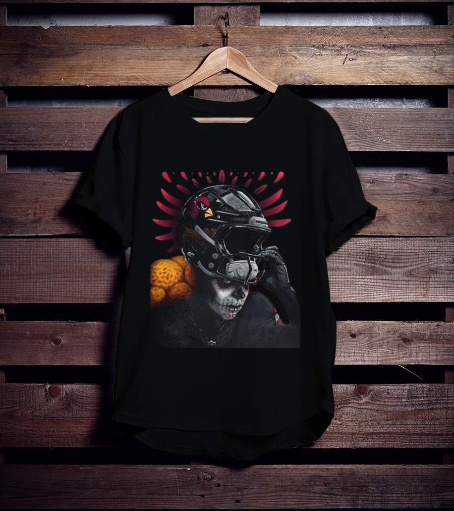 Arizona Cardinals Día De Muertos Football Helmet Skull Design T-Shirt