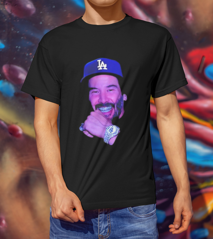 LA Dodgers Keanu Reeves Diamond Grill Bling T-Shirt