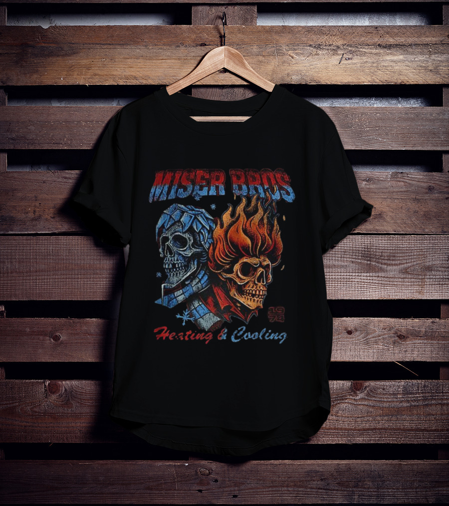 Miser Bros 1974 Skull Fire Ice Heating Cooling T-Shirt
