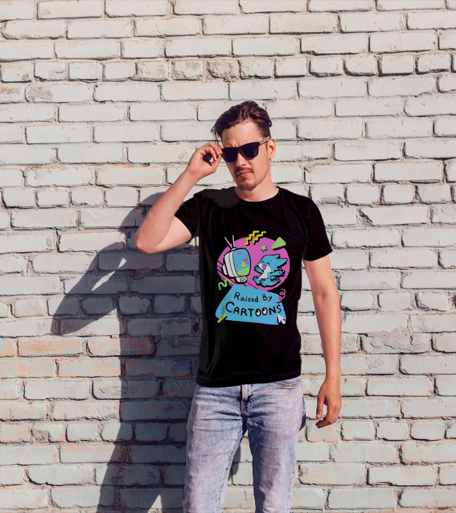 Raised By Cartoons Dragons Vibrant TV Retro Style T-Shirt