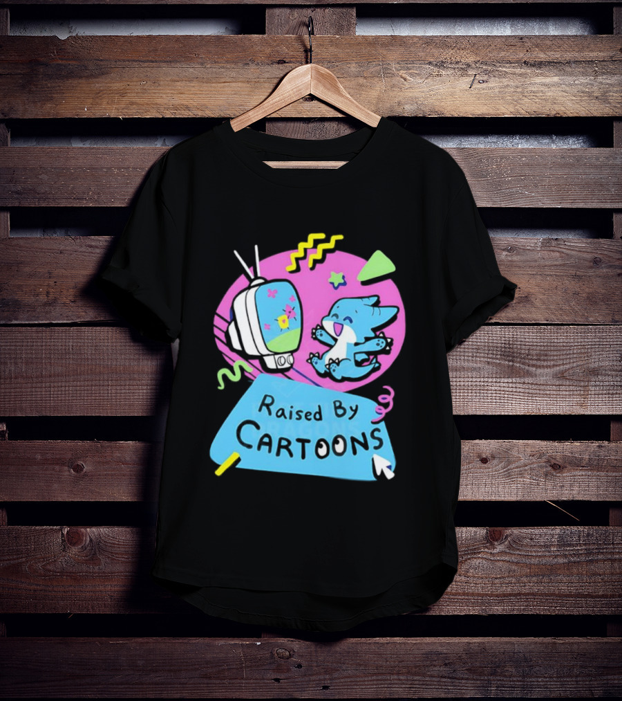 Raised By Cartoons Dragons Vibrant TV Retro Style T-Shirt