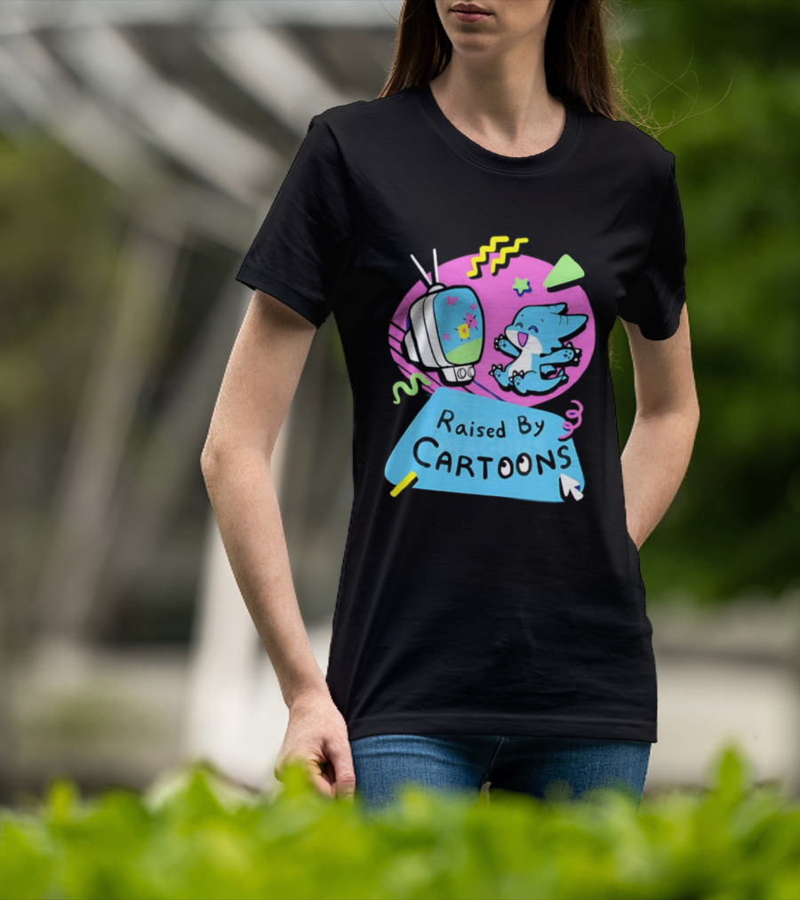 Raised By Cartoons Dragons Vibrant TV Retro Style T-Shirt