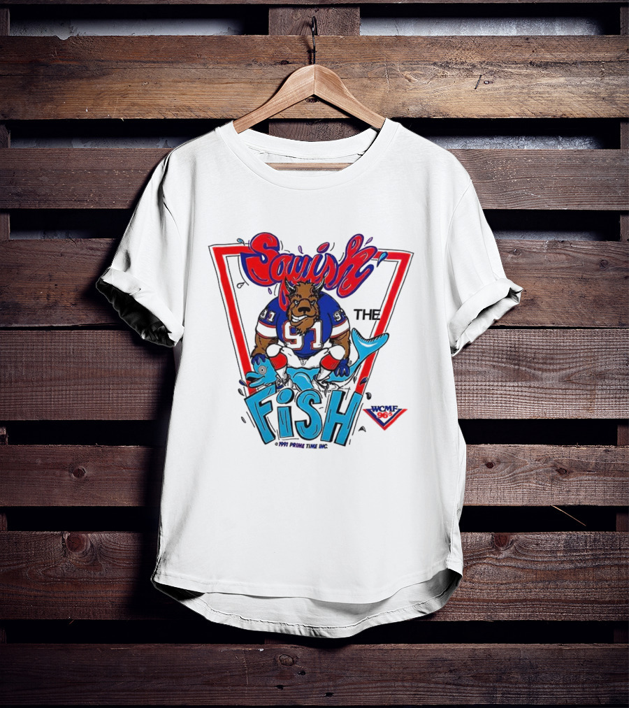 Buffalo Bills Squish The Fish 90s Vintage Cartoon 1991 1992 Football Retro T-Shirt