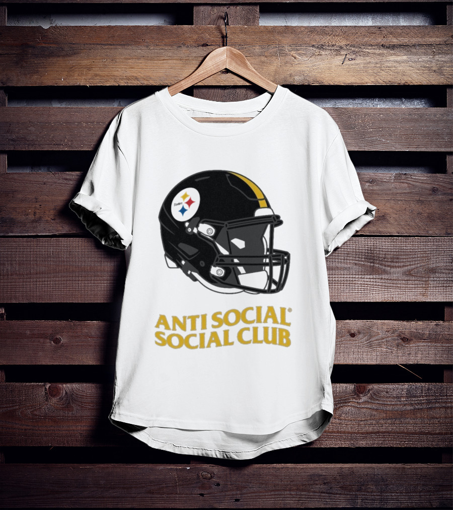 Anti Social Social Club Pittsburgh Steelers NFL Helmet Collaboration T-Shirt