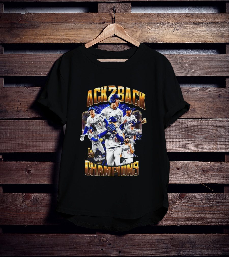 Los Angeles Dodgers World Series Back 2 Back Champions Player Trophy T-Shirt